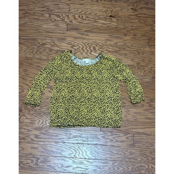 Michael Kors Women's Black Yellow Daisy 3/4 Sleeve Top Blouse, Size Large - Picture 1 of 5